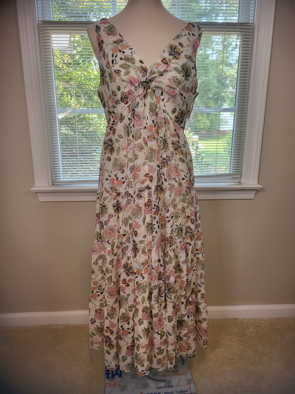 Gabby Skye White Maxi Dress with Pink & Green Floral Print